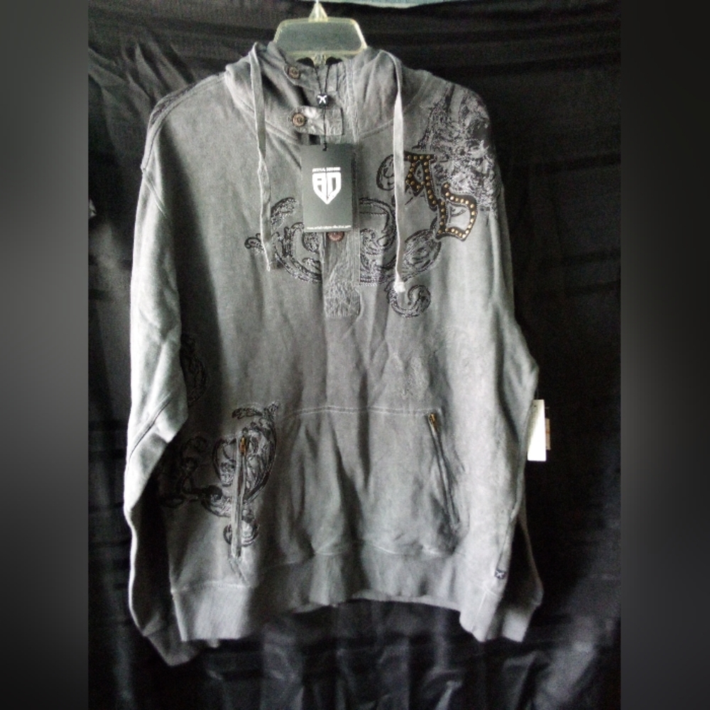 Artful Dodger Ancient Rustic Gothic Graphic Design Spray Hoodie Men's 3XL Gray